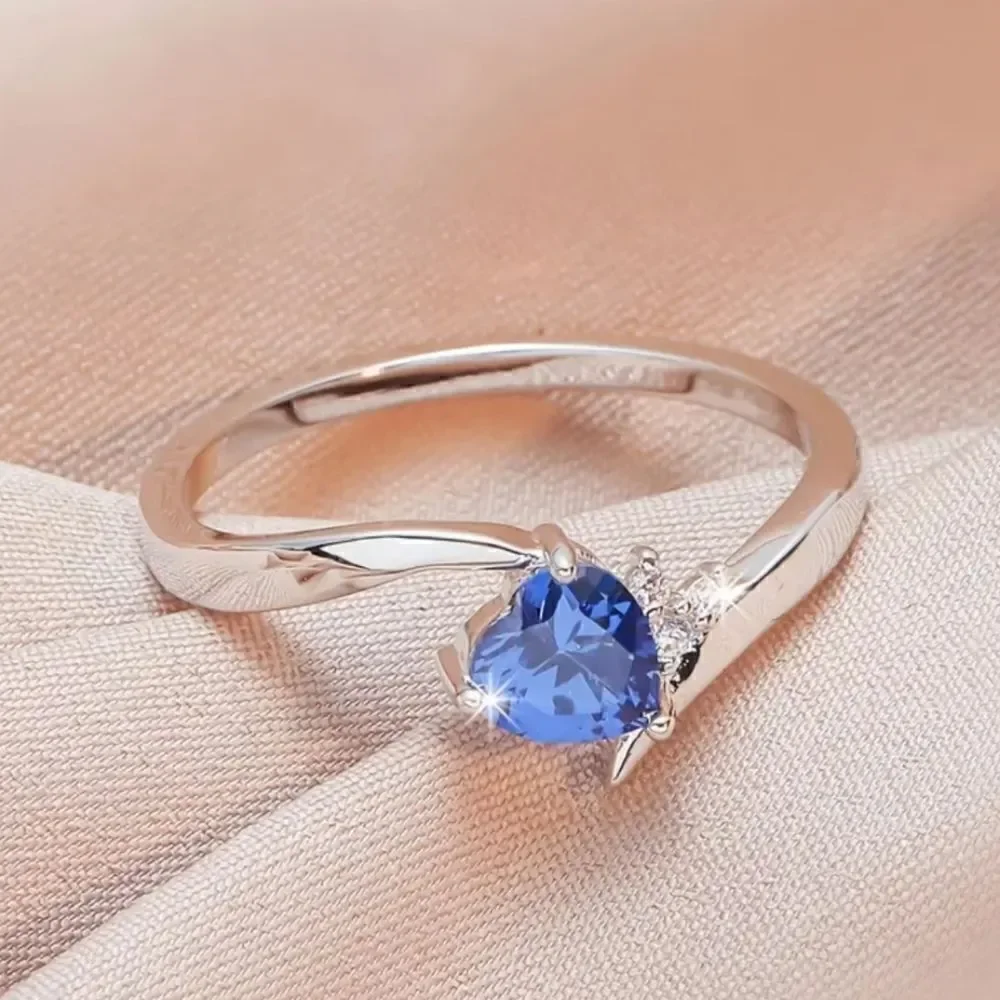 Heart Shaped Love Tanzanian Flame with Zircon Ring Size 7.5